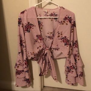 Gianni Bini tie front floral/stripe crop top